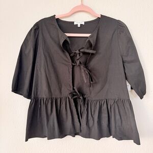Better‎ Be Black Tie Front Peplum Blouse Coquette Babydoll Top M NWT